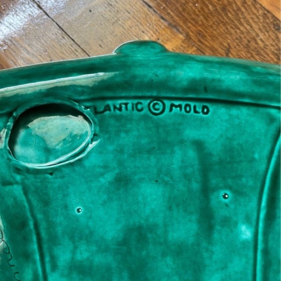 Vintage 1968 Atlantic Mold Christmas Bell Green & White Splatter Tray Platter - Picture 6 of 7